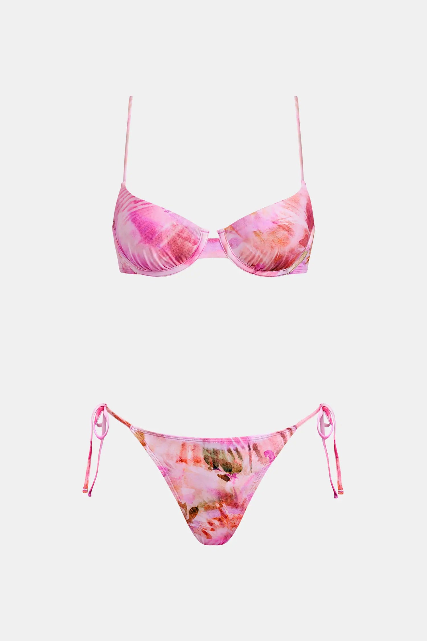 Pink Tie-Dye Bikini Set with Cover Up