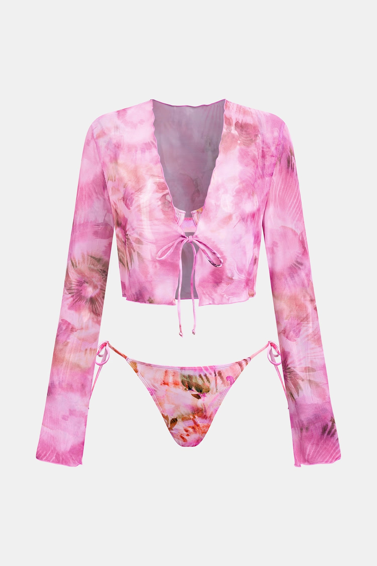 Pink Tie-Dye Bikini Set with Cover Up