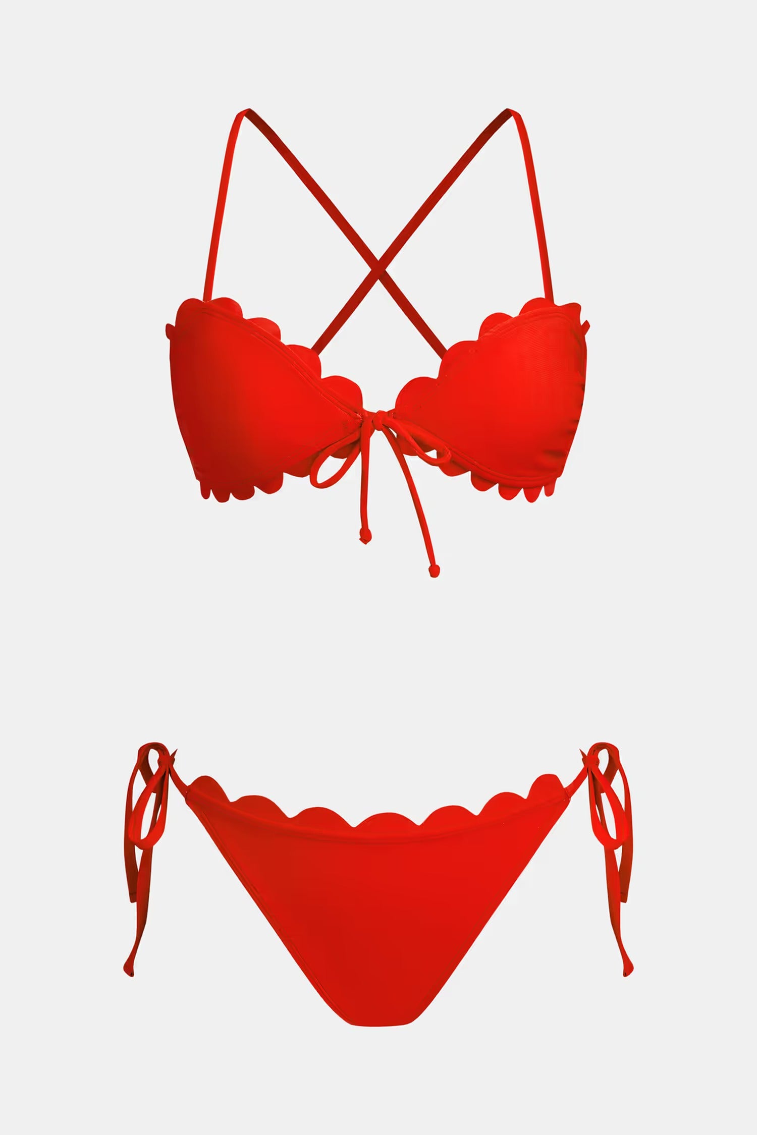Red Scallop Bikini Set