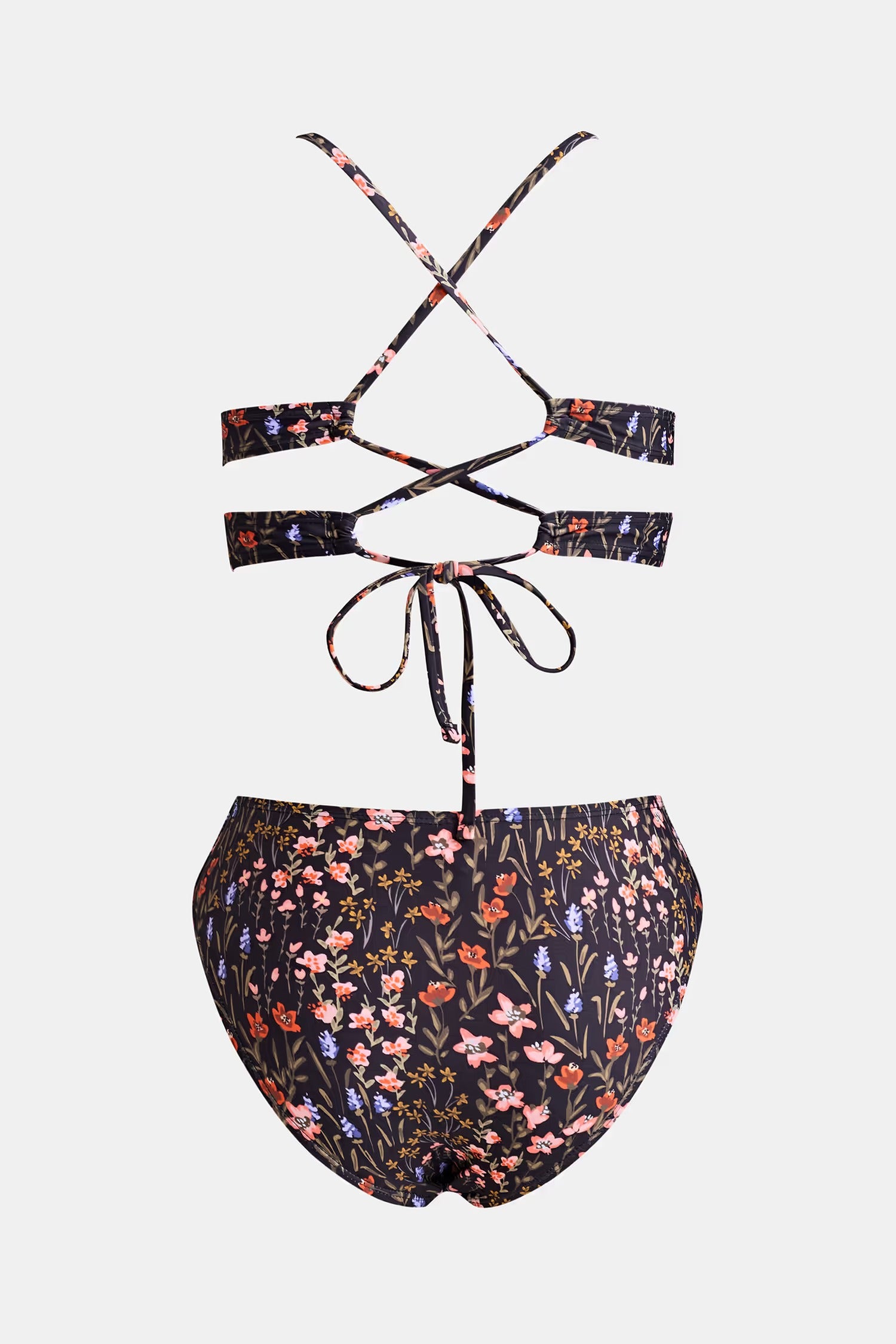 Black Floral Bralette Bikini Set