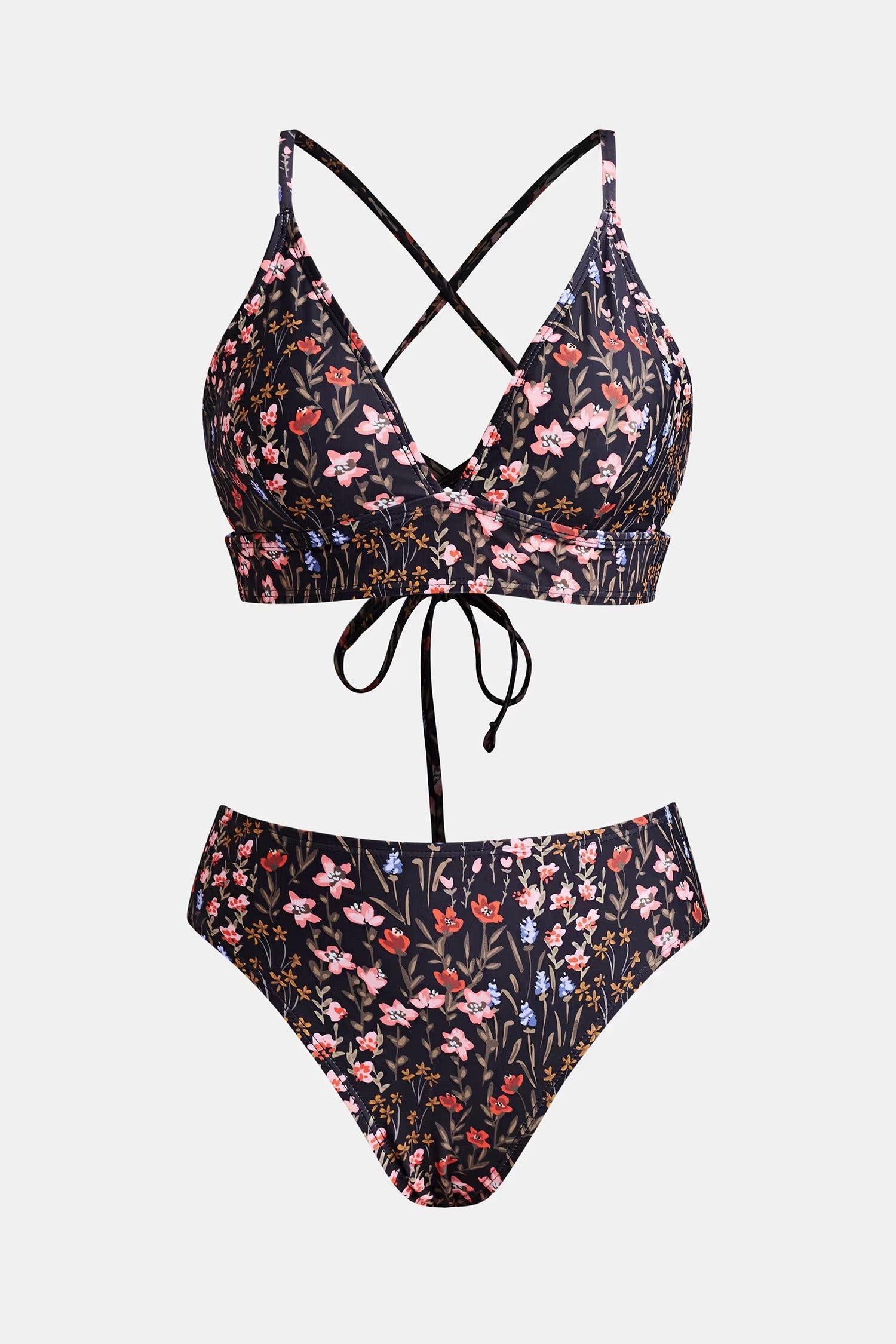 Black Floral Bralette Bikini Set